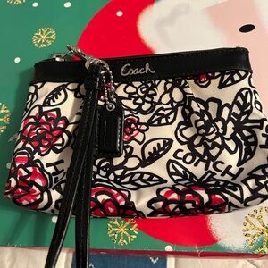 Coach Floral Print Wristlet - Black and Red